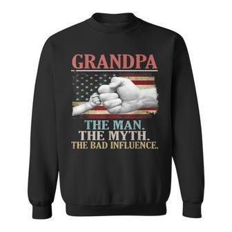 Vintage Grandpa The Man The Myth The Bad Influence Usa Flag Sweatshirt | Mazezy