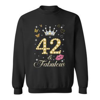 Vintage Happy 42 And Fabulous Crown Heart Lip 42Nd Birthday Sweatshirt - Seseable