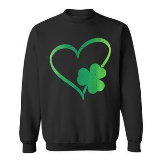 Vintage Happy St Patricks Day Irish Lucky Shamrock Heart Sweatshirt - Seseable