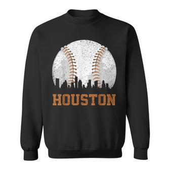 Vintage Houston Cityscape Baseball Lover Player And Fans Sweatshirt - Seseable