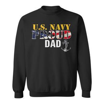 Vintage Navy Proud Dad With US American Flag Gift Sweatshirt - Seseable