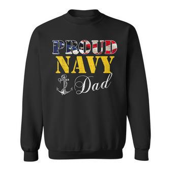 Vintage Proud Navy With American Flag For Dad Gift Sweatshirt - Seseable