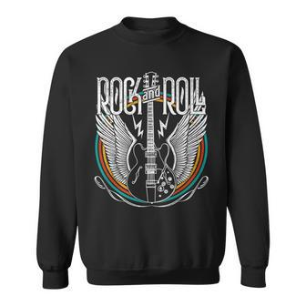 Vintage Retro Distressed 80S Rock & Roll Music Guitar Wings Sweatshirt - Seseable