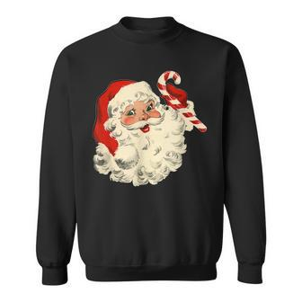Vintage Retro Santa Claus Candy Cane Christmas Holiday Men Women Sweatshirt Graphic Print Unisex - Seseable