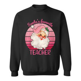 Vintage Santas Favorite Teacher Funny Santa Pink Christmas Men Women Sweatshirt Graphic Print Unisex - Seseable