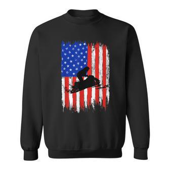 Vintage Snowmobile Usa American Flag Funny Snowmobiling Gift Sweatshirt - Seseable