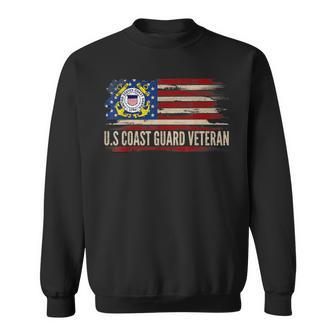 Vintage US Coast Guard Veteran American Flag Veteran Gift Sweatshirt - Seseable