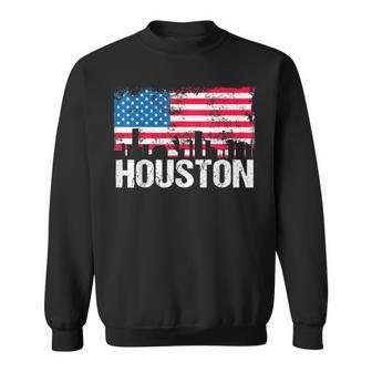 Vintage Us Flag American City Skyline Houston Texas Usa Men Women Sweatshirt Graphic Print Unisex - Seseable