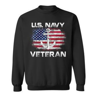 Vintage Us Navy With American Flag For Veteran Gift Sweatshirt - Seseable