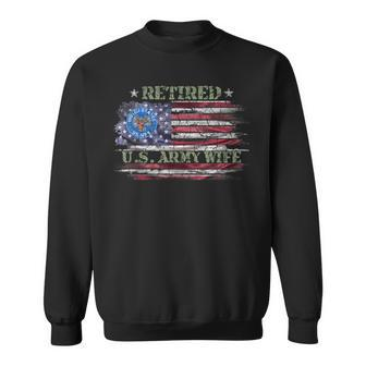 Vintage Usa American Flag Proud Retired Us Army Veteran Wife Men Women Sweatshirt Graphic Print Unisex - Thegiftio UK