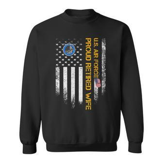 Vintage Usa American Flag Us Air Force Proud Retired Wife Men Women Sweatshirt Graphic Print Unisex - Seseable