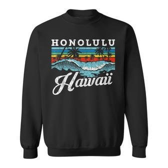 Waves Beach Honolulu Hawaiian Summer Surfing Retro Hawaii Sweatshirt | Mazezy