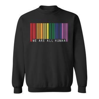 We Are All Human Ally Lgbt Bar Code Flag Gay Pride Month Sweatshirt - Thegiftio UK
