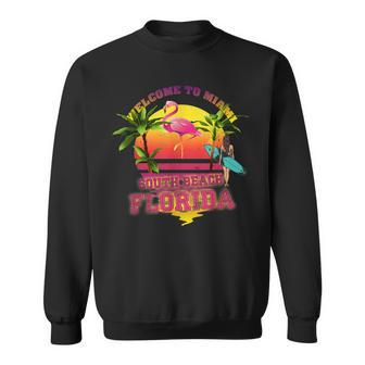 Welcome To Miami Florida South Beach Surfing Flamingo Men Women Sweatshirt Graphic Print Unisex - Thegiftio UK