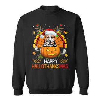 Welsh Corgi Happy Hallothanksmas Halloween Christmas Men Women Sweatshirt Graphic Print Unisex - Thegiftio UK