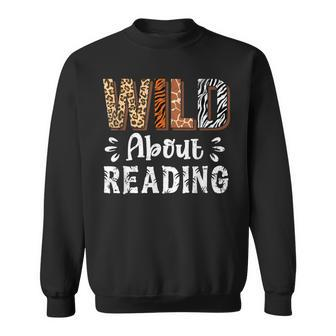Wild About Reading Books Reader Lover Animals Leopard Zebra Sweatshirt | Mazezy