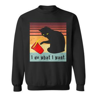 Womens Do What I Want Vintage Black Cat Red Cup Funny My Cat Sweatshirt - Seseable