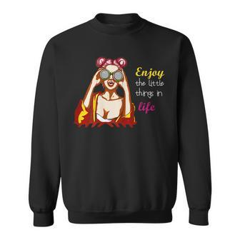 Womens Enjoy The Little Things In Life Funny Telescope Girl Sweatshirt - Seseable
