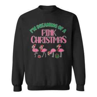 Womens Im Dreaming Of A Pink Christmas Flamingo Santa Men Women Sweatshirt Graphic Print Unisex - Thegiftio UK
