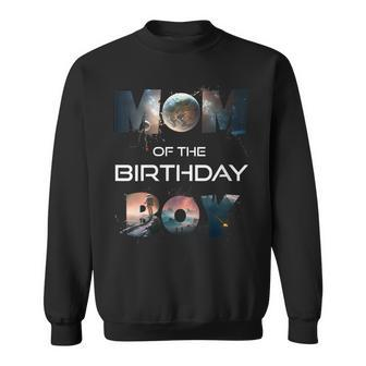 Womens Mom Of The Birthday Boy Cute Astronaut Outer Space Planets Sweatshirt | Mazezy