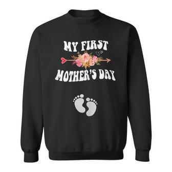 Womens My First Mothers Day Pregnancy Announcement New Mom 2023 Sweatshirt | Mazezy