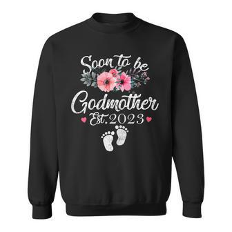 Womens Promoted To Godmother Est 2023 Women First Time Grandma Men Women Sweatshirt Graphic Print Unisex - Thegiftio