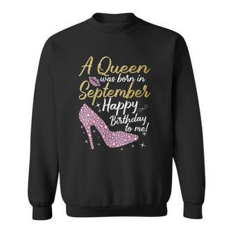 Womens Queens Are Born In September Gift Funny September Birthday V-Neck Men Women Sweatshirt Graphic Print Unisex - Thegiftio UK