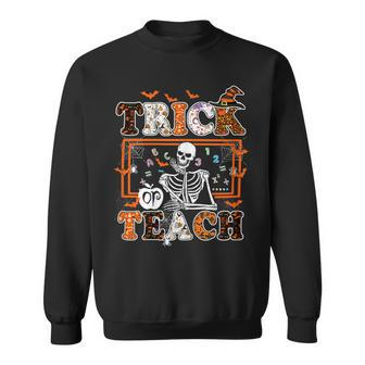 Womens Teacher Halloween- Trick Or Teach Cute Teacher Skeleton Men Women Sweatshirt Graphic Print Unisex - Thegiftio UK