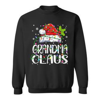 Womens Womens Grandma Claus Christmas Lights Pajama Men Women Sweatshirt Graphic Print Unisex - Seseable