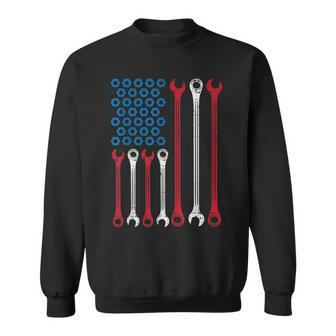Wrench Flag Vintage Fathers Day Patriotic Mechanic Dad Men Sweatshirt