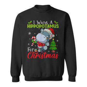 Xmas I Want A Hippopotamus For Christmas Hippo Candy Men Women Sweatshirt Graphic Print Unisex - Seseable