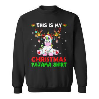 Xmas This Is My Christmas Unicorn Santa Hat Lights Men Women Sweatshirt Graphic Print Unisex - Seseable