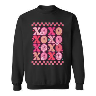Xoxo Valentine Retro Groovy Heart Love Funny Valentines Day Sweatshirt - Seseable