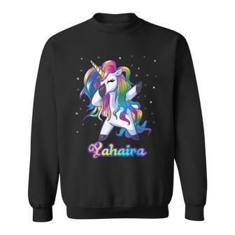 Yahaira Name Personalized Custom Rainbow Unicorn Dabbing Men Women Sweatshirt Graphic Print Unisex - Thegiftio UK