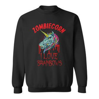 Zombiecorn I Love Brainbows Spooky Halloween Zombie Unicorn Men Women Sweatshirt Graphic Print Unisex - Thegiftio UK