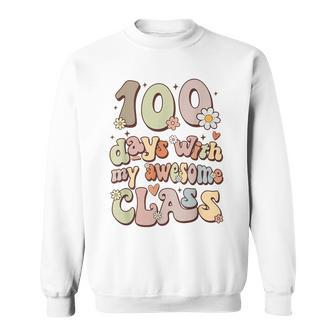 100 Days With My Awesome Class Retro Teacher Women Girls Sweatshirt - Seseable