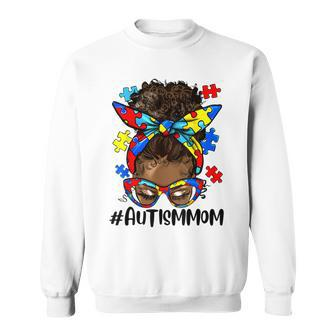 Autism Awareness Strong Mom Afro Bun Mother Black Women Gift Sweatshirt | Mazezy