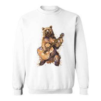 Bear Playing Guitar Funny Cute Gift Bear Lover Men Women Sweatshirt Graphic Print Unisex - Thegiftio UK
