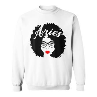 Black Queen Birthday Gifts Red Lips Afro Diva Aries Zodiac Sweatshirt | Mazezy
