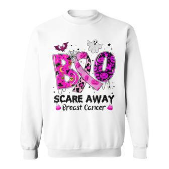 Boo Scare Away Breast Cancer Funny Ghost Halloween Costume Men Women Sweatshirt Graphic Print Unisex - Thegiftio UK