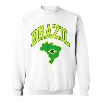 Brazil Brazilian Map Football Fans Flag South Latin America V2 Men Women Sweatshirt Graphic Print Unisex - Seseable