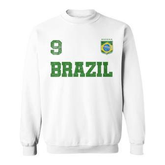 Brazil Jersey Number Nine Brazilian Futebol Soccer Men Women Sweatshirt Graphic Print Unisex - Seseable