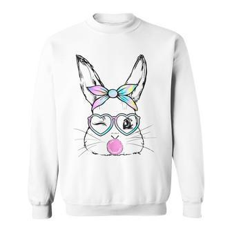 Bunny Face Wink Eyes Bandana Heart Glasses Bubblegum Easter Sweatshirt | Mazezy