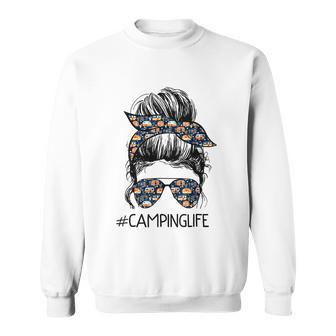 Camping Life Messy Bun Hair Mothers Day Camping Lovers Tshirt Sweatshirt - Monsterry