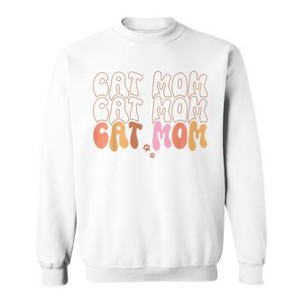 Cat Mom Retro Groovy Cats Adoption Mothers Day Sweatshirt | Mazezy