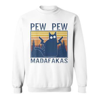 Cat Pew Pew Madafakas Crazy Funny Cat Lovers Vintage Men Women Sweatshirt Graphic Print Unisex - Seseable