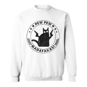 Cat Vintage Pewpewpew Madafakas Cat Crazy Pew Vintage Black Men Women Sweatshirt Graphic Print Unisex - Seseable