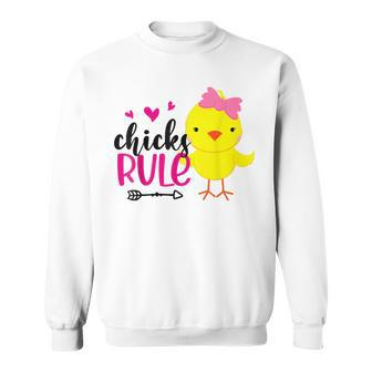 Chicks Rule Cute Chicken Bow Tie Eggs Funny Easter Day Kids Sweatshirt | Mazezy