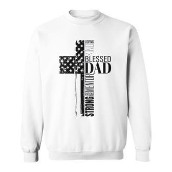 Cool Christian Blessed Dad Cross American Flag Fathers Day Sweatshirt | Mazezy