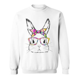 Cute Bunny Face Tie Dye Glasses Happy Easter Day Sweatshirt - Seseable